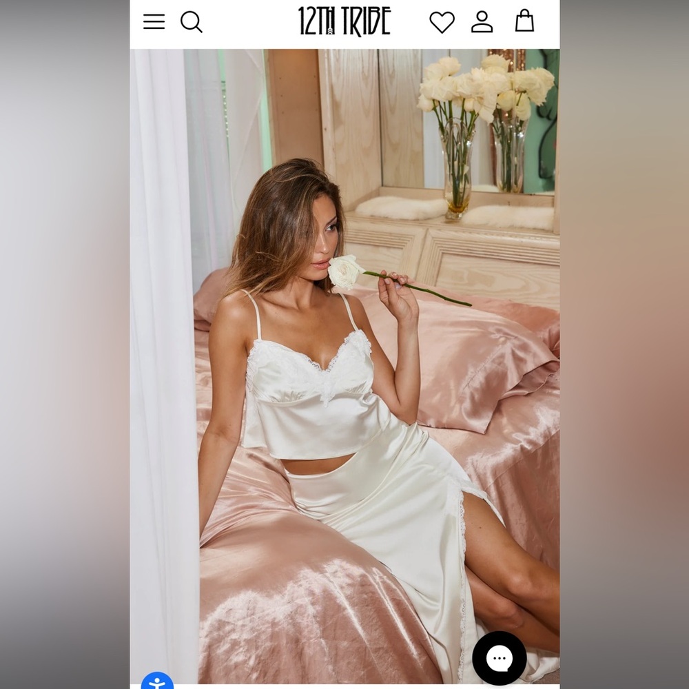 12th Tribe Lainey Lace Satin Maxi Skirt and Crop Top Set